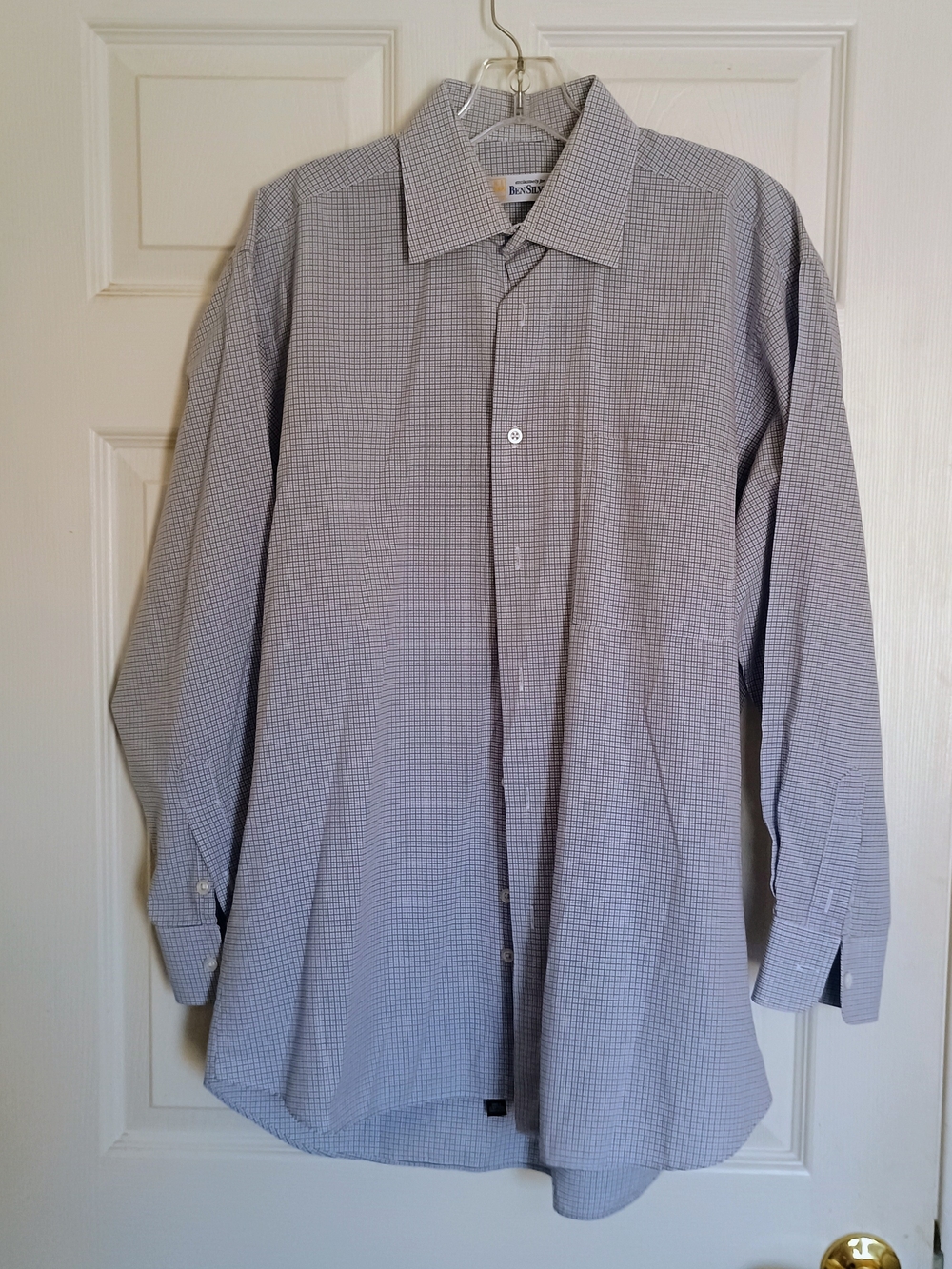 EUC Ike Behar for Ben Silver Men's Blue Gray Micro-Check Oxford Dress Shirt 15.5